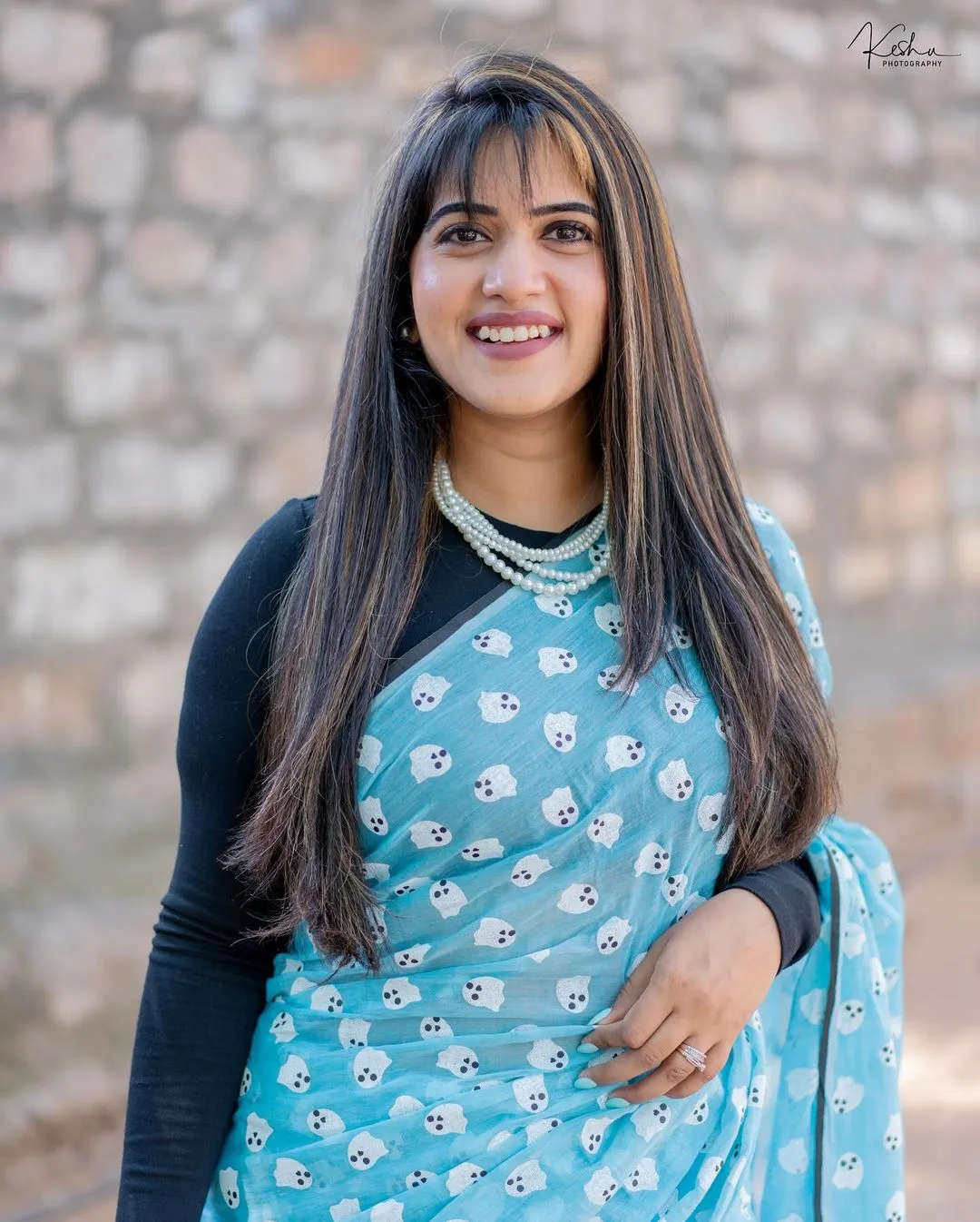 TOLLYWOOD ACTRESS SRAVANTHI CHOKARAPU IN BLUE SAREE BLACK BLOUSE 3